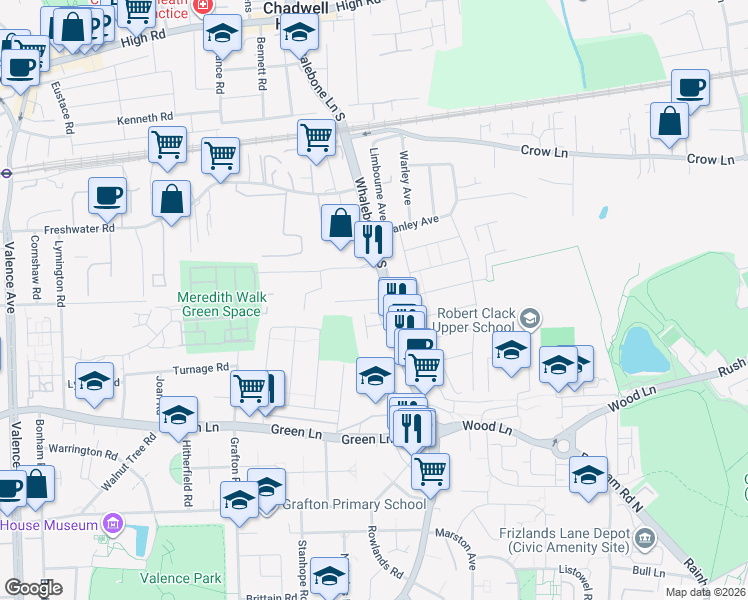 map of restaurants, bars, coffee shops, grocery stores, and more near Purland Close in Greater London