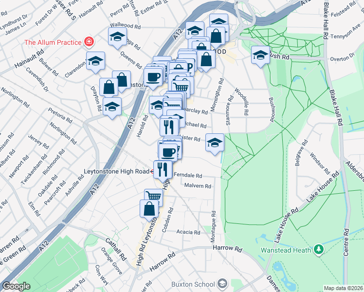 map of restaurants, bars, coffee shops, grocery stores, and more near 1 Lister Road in Greater London