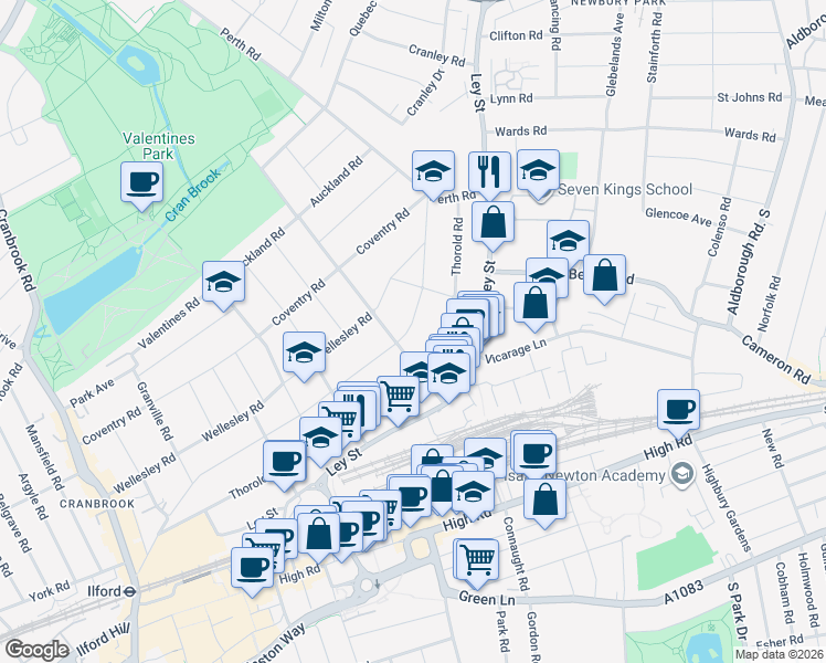 map of restaurants, bars, coffee shops, grocery stores, and more near 208 Balfour Road in Greater London