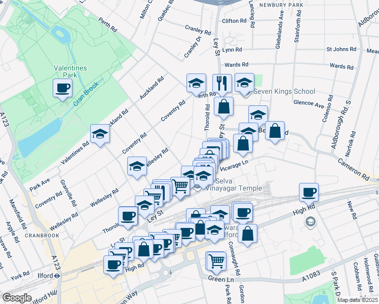 map of restaurants, bars, coffee shops, grocery stores, and more near 208 Balfour Road in Greater London