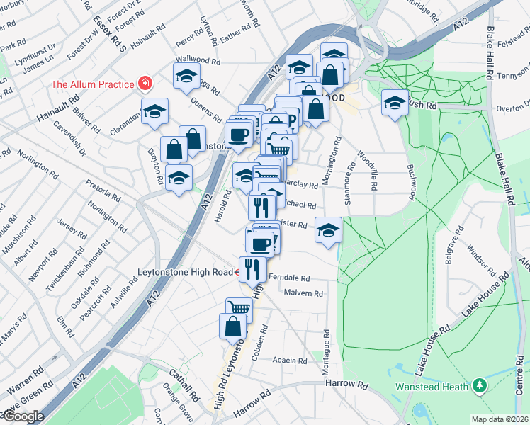 map of restaurants, bars, coffee shops, grocery stores, and more near 1 Lister Road in Greater London