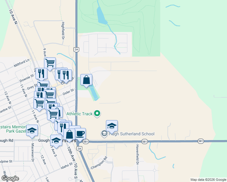 map of restaurants, bars, coffee shops, grocery stores, and more near 762 Stonehaven Drive in Carstairs