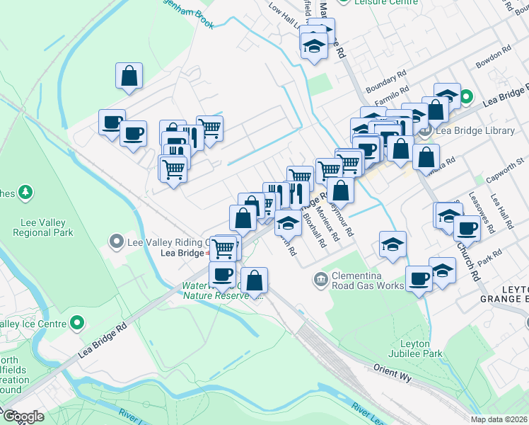 map of restaurants, bars, coffee shops, grocery stores, and more near in London