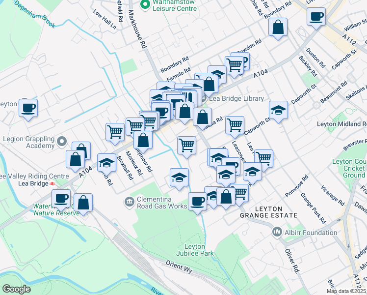 map of restaurants, bars, coffee shops, grocery stores, and more near in London