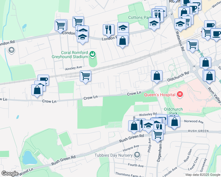 map of restaurants, bars, coffee shops, grocery stores, and more near in Greater London