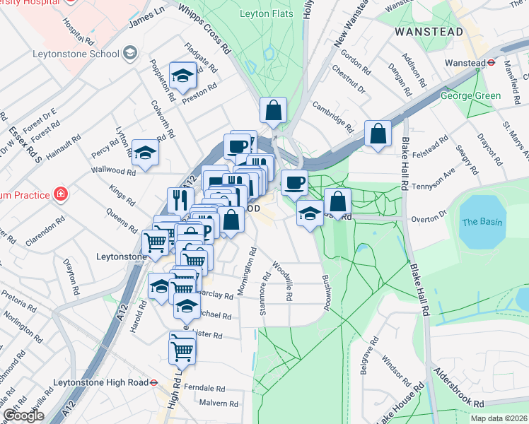 map of restaurants, bars, coffee shops, grocery stores, and more near 10 Browning Road in Greater London