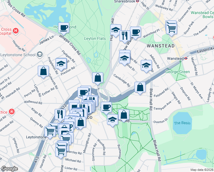 map of restaurants, bars, coffee shops, grocery stores, and more near Hollybush Hill in London