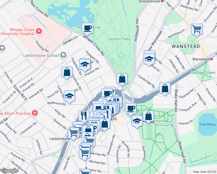 map of restaurants, bars, coffee shops, grocery stores, and more near 26 Teesdale Road in Greater London