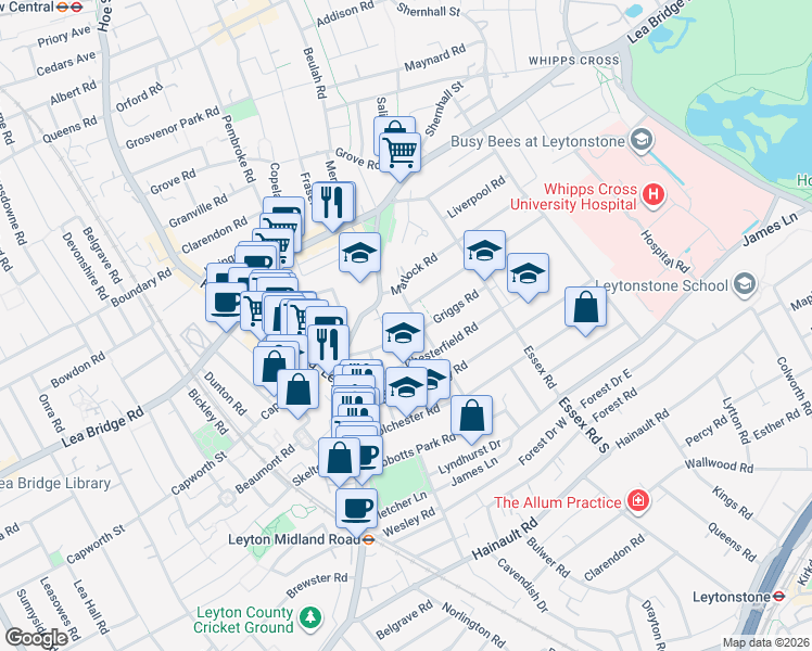 map of restaurants, bars, coffee shops, grocery stores, and more near in London
