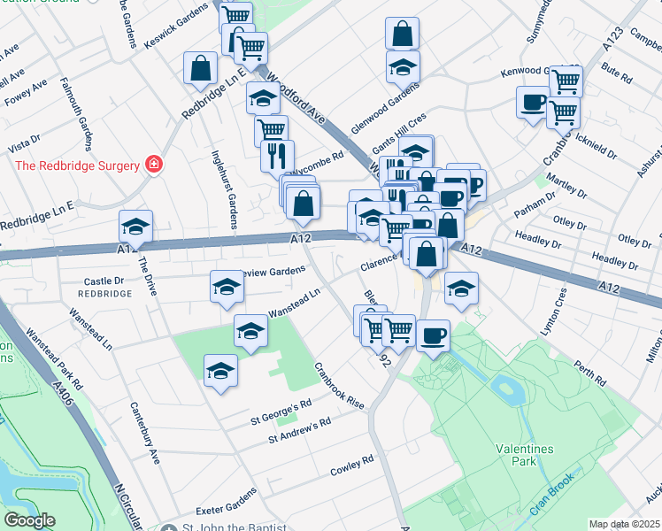 map of restaurants, bars, coffee shops, grocery stores, and more near in Greater London