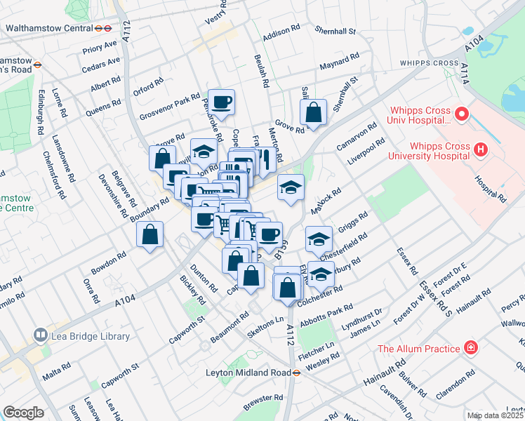 map of restaurants, bars, coffee shops, grocery stores, and more near in London