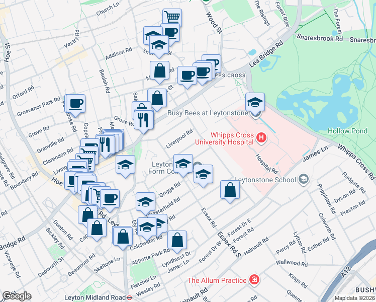 map of restaurants, bars, coffee shops, grocery stores, and more near 90 Matlock Road in Greater London