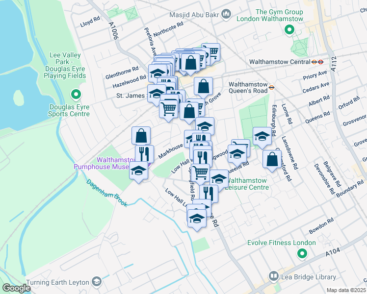 map of restaurants, bars, coffee shops, grocery stores, and more near in London