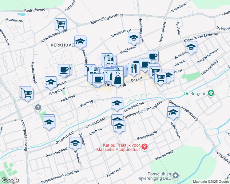 map of restaurants, bars, coffee shops, grocery stores, and more near 6 Burgemeester Verwielstraat in Oisterwijk