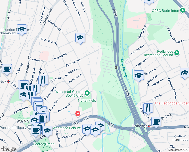 map of restaurants, bars, coffee shops, grocery stores, and more near 4 Lorne Gardens in Greater London