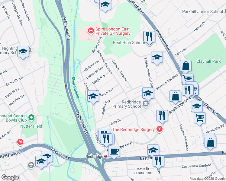 map of restaurants, bars, coffee shops, grocery stores, and more near 9 Peaketon Avenue in Greater London
