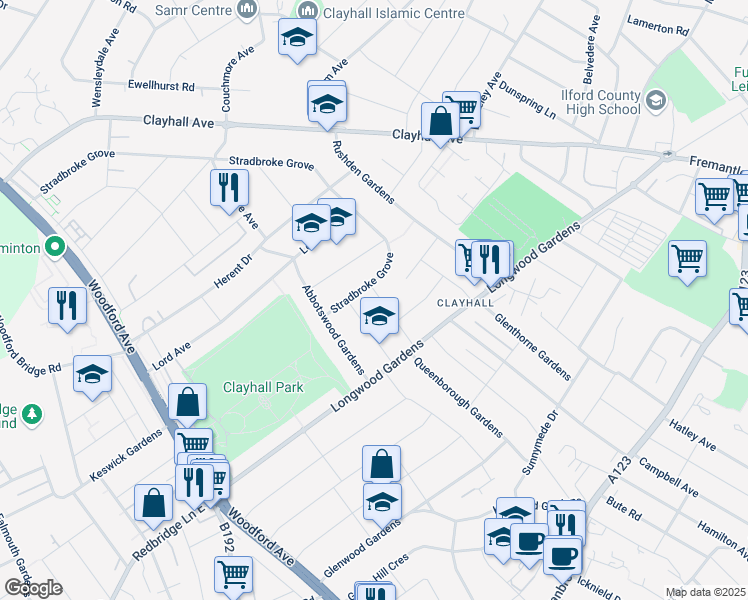 map of restaurants, bars, coffee shops, grocery stores, and more near 28 Earlswood Gardens in Greater London