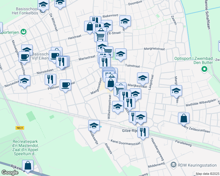 map of restaurants, bars, coffee shops, grocery stores, and more near in Rijen