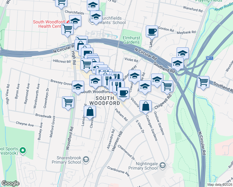 map of restaurants, bars, coffee shops, grocery stores, and more near in London