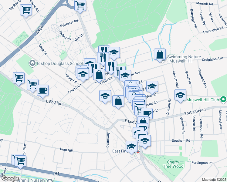 map of restaurants, bars, coffee shops, grocery stores, and more near in London