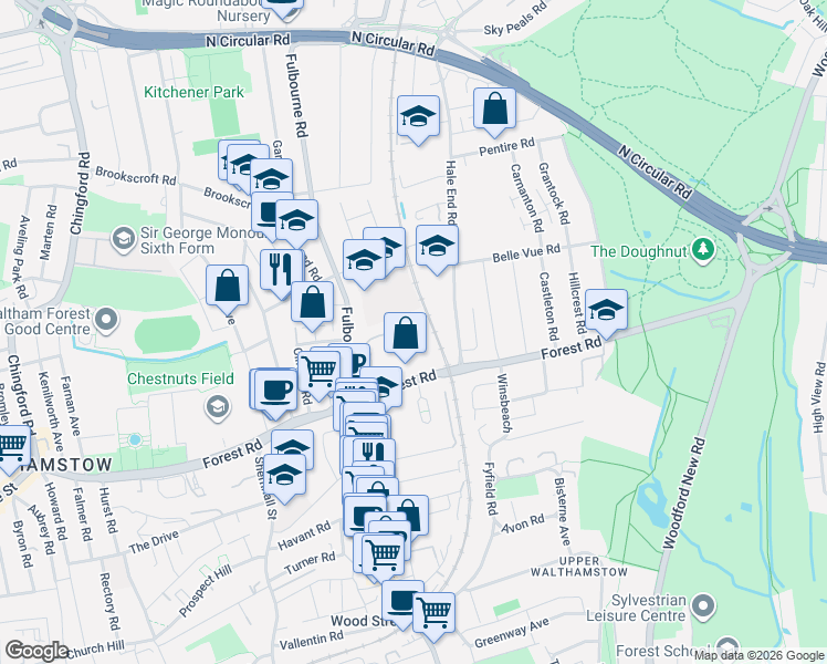 map of restaurants, bars, coffee shops, grocery stores, and more near in London