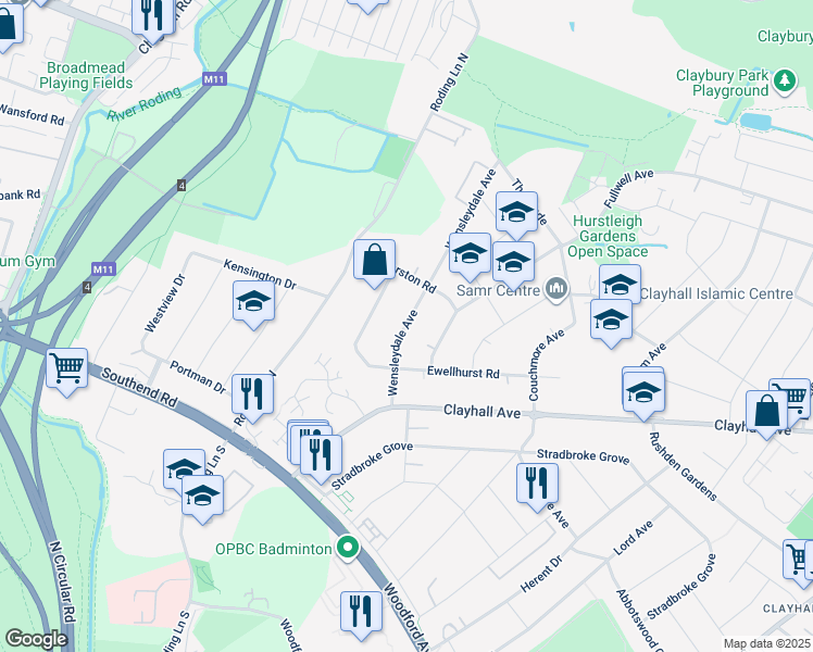 map of restaurants, bars, coffee shops, grocery stores, and more near 22 Wensleydale Avenue in Greater London