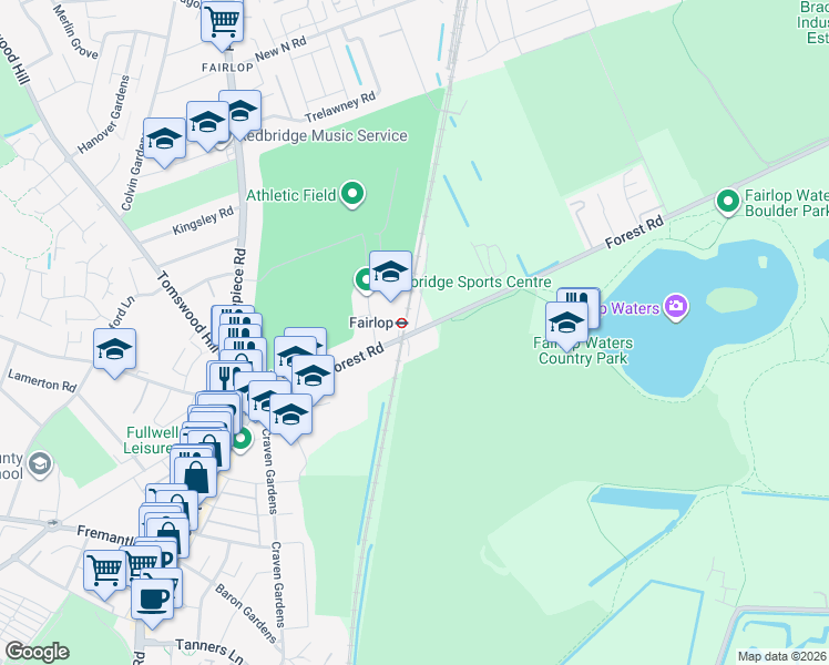 map of restaurants, bars, coffee shops, grocery stores, and more near Forest Road in Greater London
