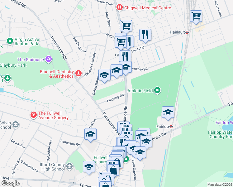 map of restaurants, bars, coffee shops, grocery stores, and more near 2 Colvin Gardens in Greater London