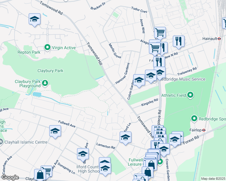 map of restaurants, bars, coffee shops, grocery stores, and more near in Ilford