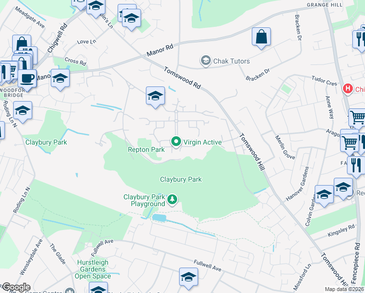 map of restaurants, bars, coffee shops, grocery stores, and more near Richmond Drive in Greater London