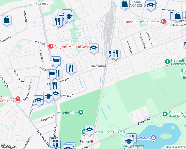 map of restaurants, bars, coffee shops, grocery stores, and more near 1A Hazelbrouck Gardens in Greater London