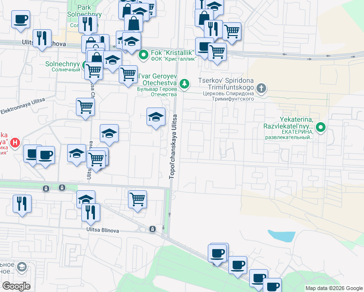 map of restaurants, bars, coffee shops, grocery stores, and more near in Saratov