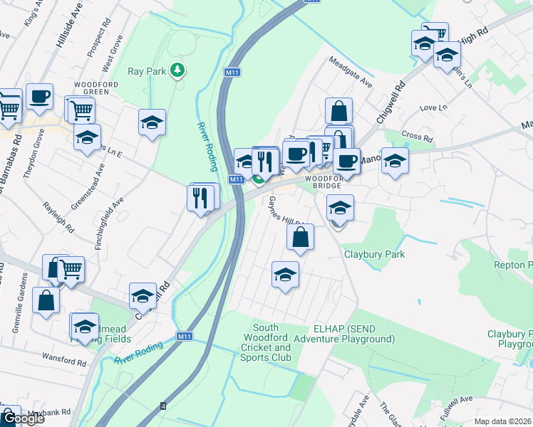 map of restaurants, bars, coffee shops, grocery stores, and more near 5 Uplands Road in Greater London