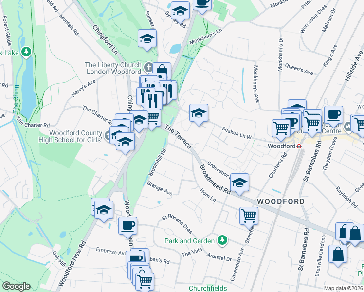 map of restaurants, bars, coffee shops, grocery stores, and more near in Greater London