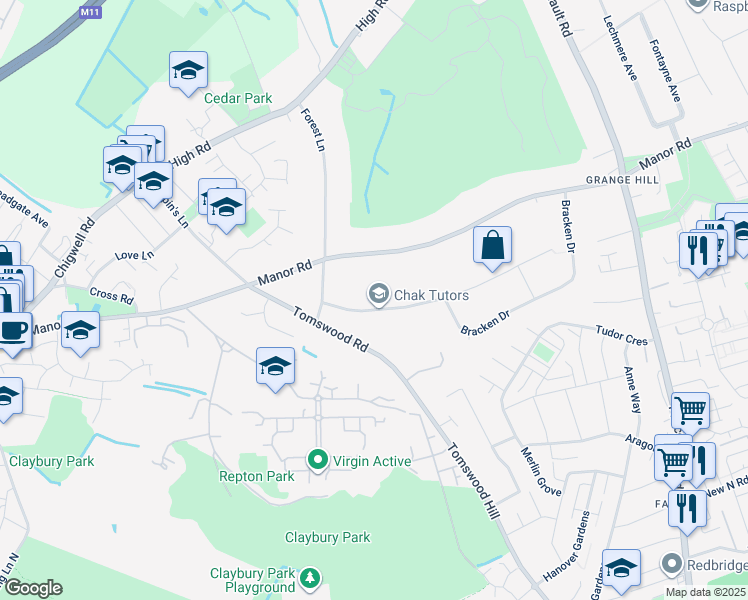 map of restaurants, bars, coffee shops, grocery stores, and more near 2 Stradbroke Drive in Essex