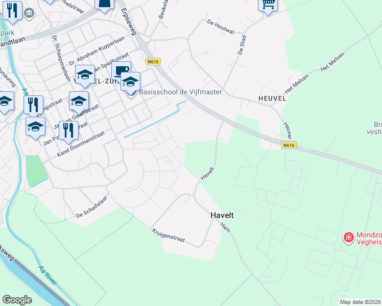 map of restaurants, bars, coffee shops, grocery stores, and more near in Veghel