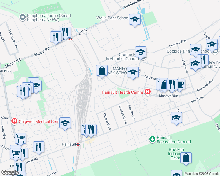 map of restaurants, bars, coffee shops, grocery stores, and more near in Greater London