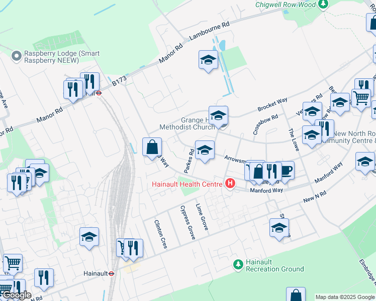 map of restaurants, bars, coffee shops, grocery stores, and more near 22 Haldon Close in Greater London