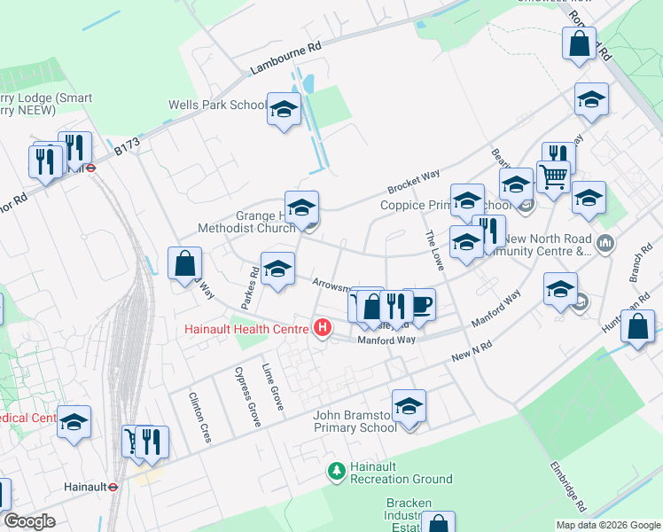 map of restaurants, bars, coffee shops, grocery stores, and more near 11 Fawn Road in Greater London