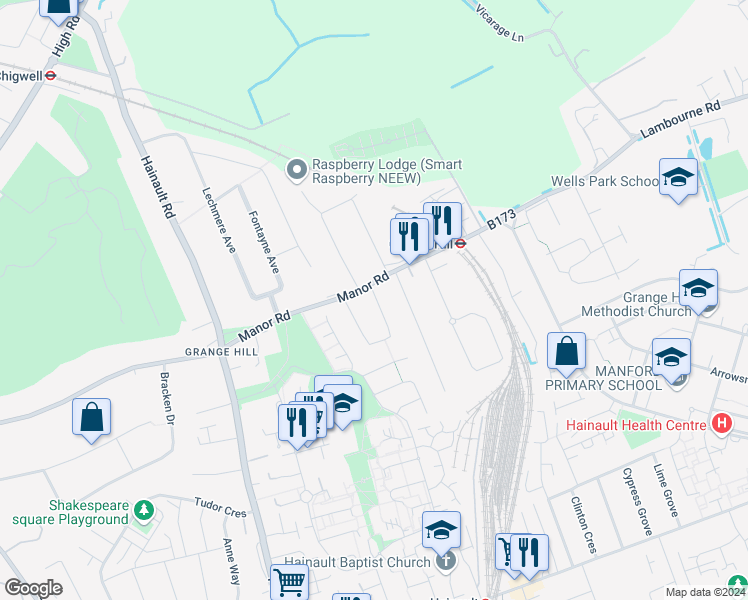 map of restaurants, bars, coffee shops, grocery stores, and more near 10 Millwell Crescent in Essex