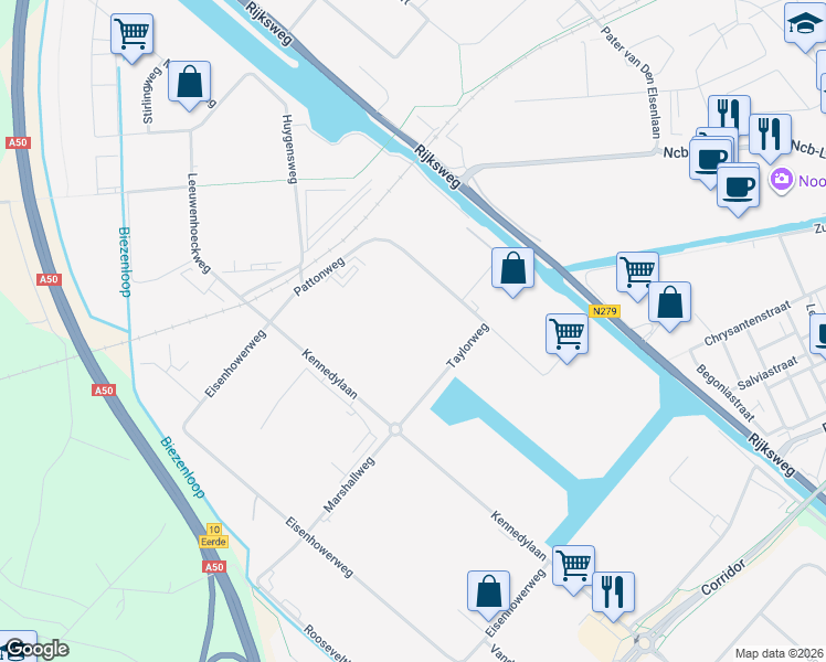 map of restaurants, bars, coffee shops, grocery stores, and more near 5 Taylorweg in Veghel