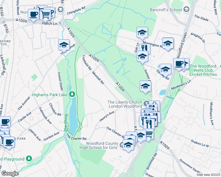 map of restaurants, bars, coffee shops, grocery stores, and more near in Greater London