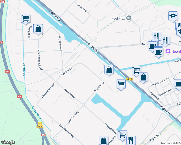 map of restaurants, bars, coffee shops, grocery stores, and more near 5 Taylorweg in Veghel