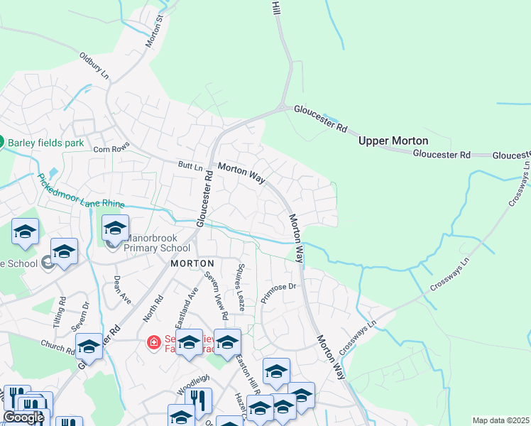 map of restaurants, bars, coffee shops, grocery stores, and more near 56 Osprey Park in Thornbury