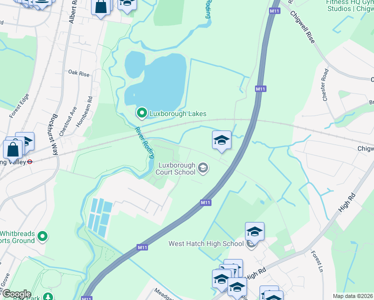 map of restaurants, bars, coffee shops, grocery stores, and more near 112 Luxborough Lane in Essex