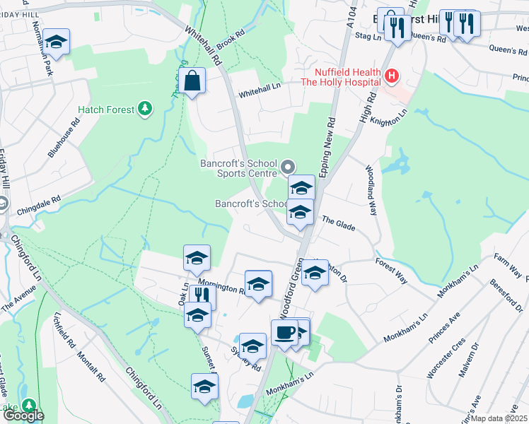 map of restaurants, bars, coffee shops, grocery stores, and more near 173A Whitehall Road in Greater London