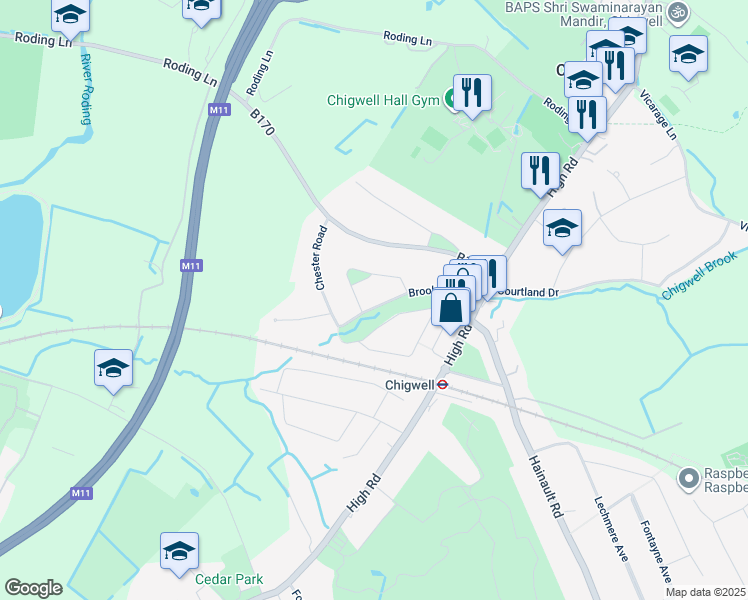 map of restaurants, bars, coffee shops, grocery stores, and more near 14 Barnaby Way in Essex