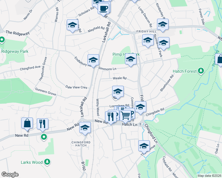 map of restaurants, bars, coffee shops, grocery stores, and more near in Greater London