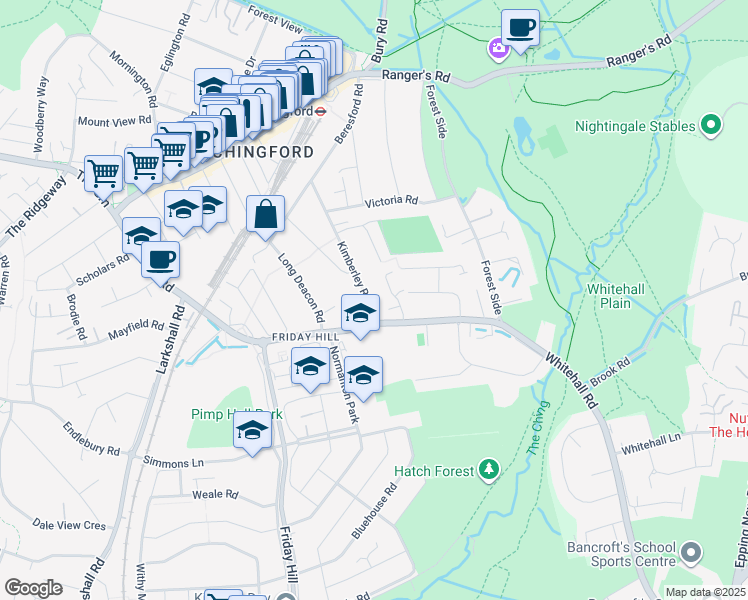 map of restaurants, bars, coffee shops, grocery stores, and more near in Greater London