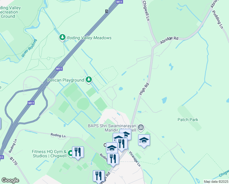 map of restaurants, bars, coffee shops, grocery stores, and more near High Road in Essex
